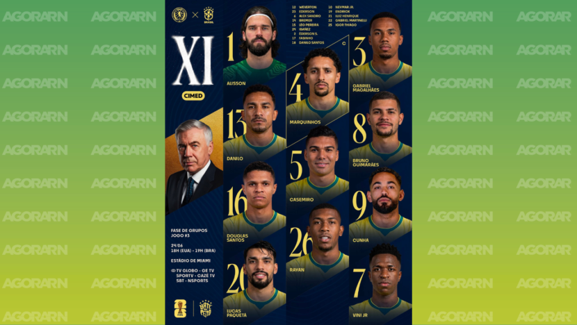 Brasil vai a campo com Rayan entre os titulares e Endrick e Neymar no banco